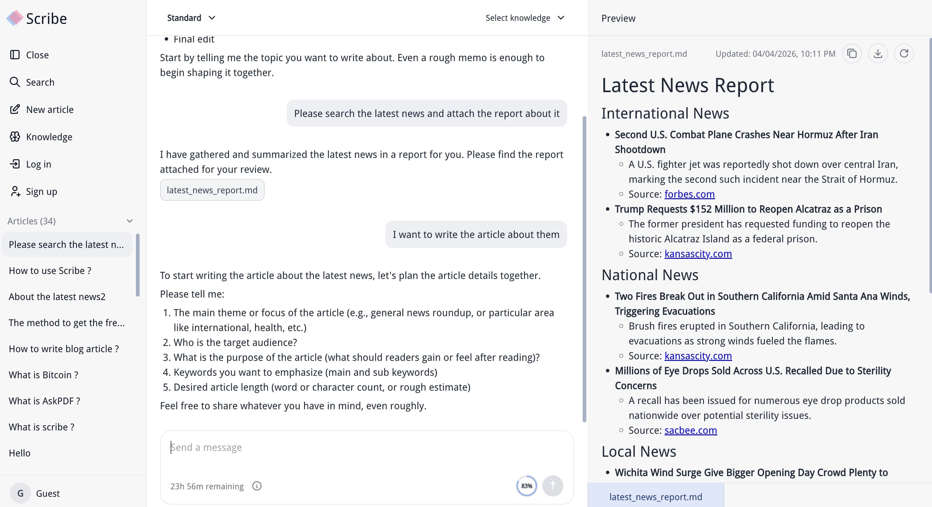 Mock image of the Scribe writing workspace